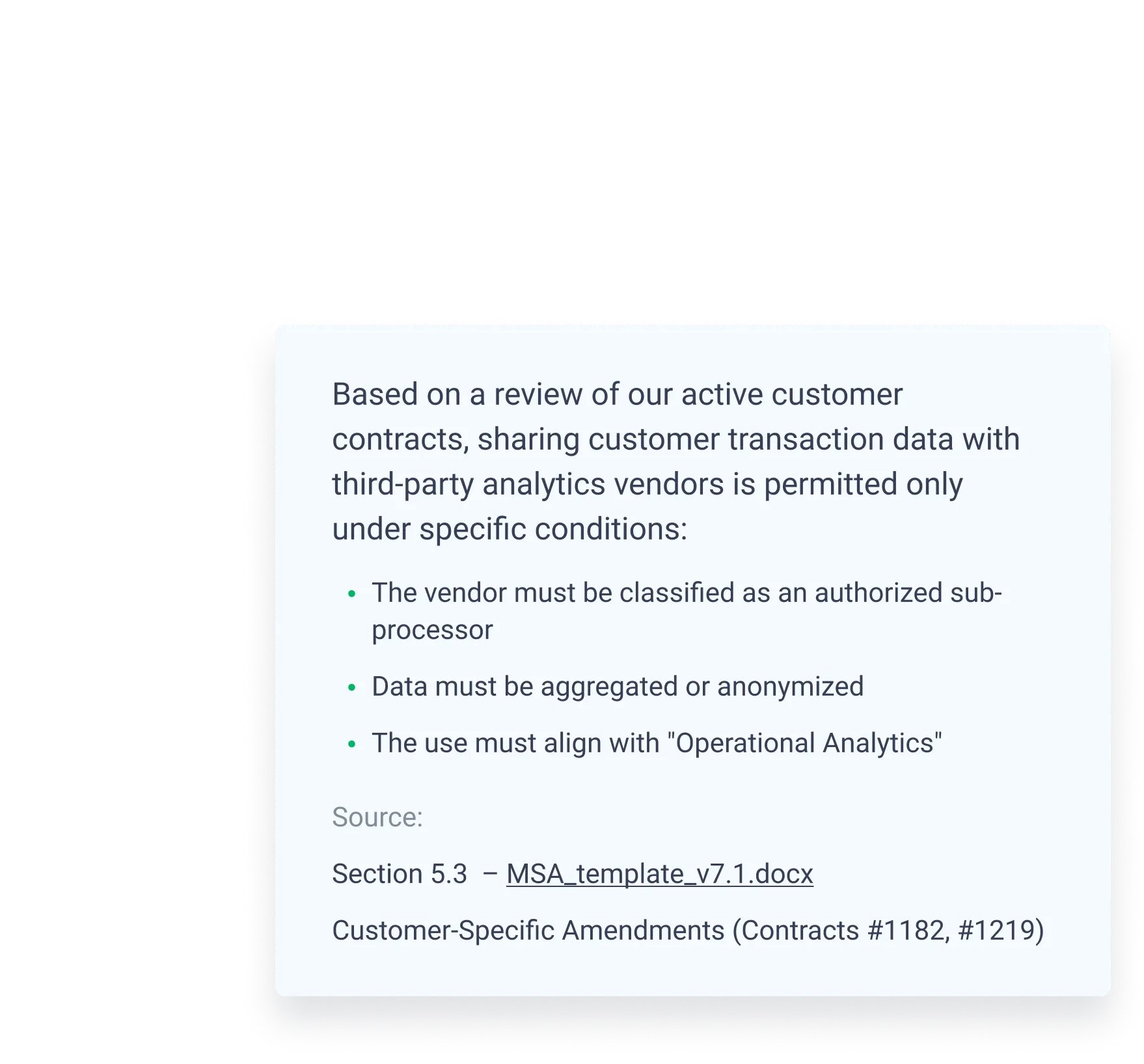 Based on a review of our active customer contracts,sharing customer transaction data=